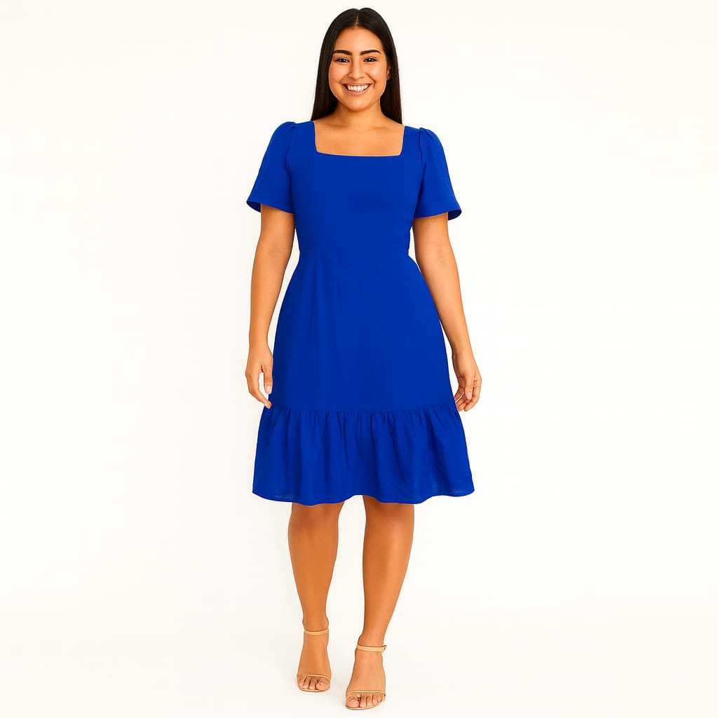 Vestido Feminino Midi 100% Viscolinho com Elastex nas costas Leve Confortável Modo Casual Elegante