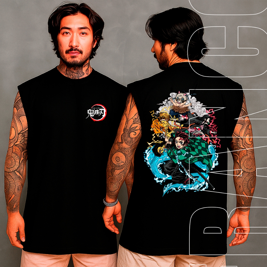 Regata Oversized  Anime Estampada Demon Slayer Unissex Algodão Streetwear Machão Academia