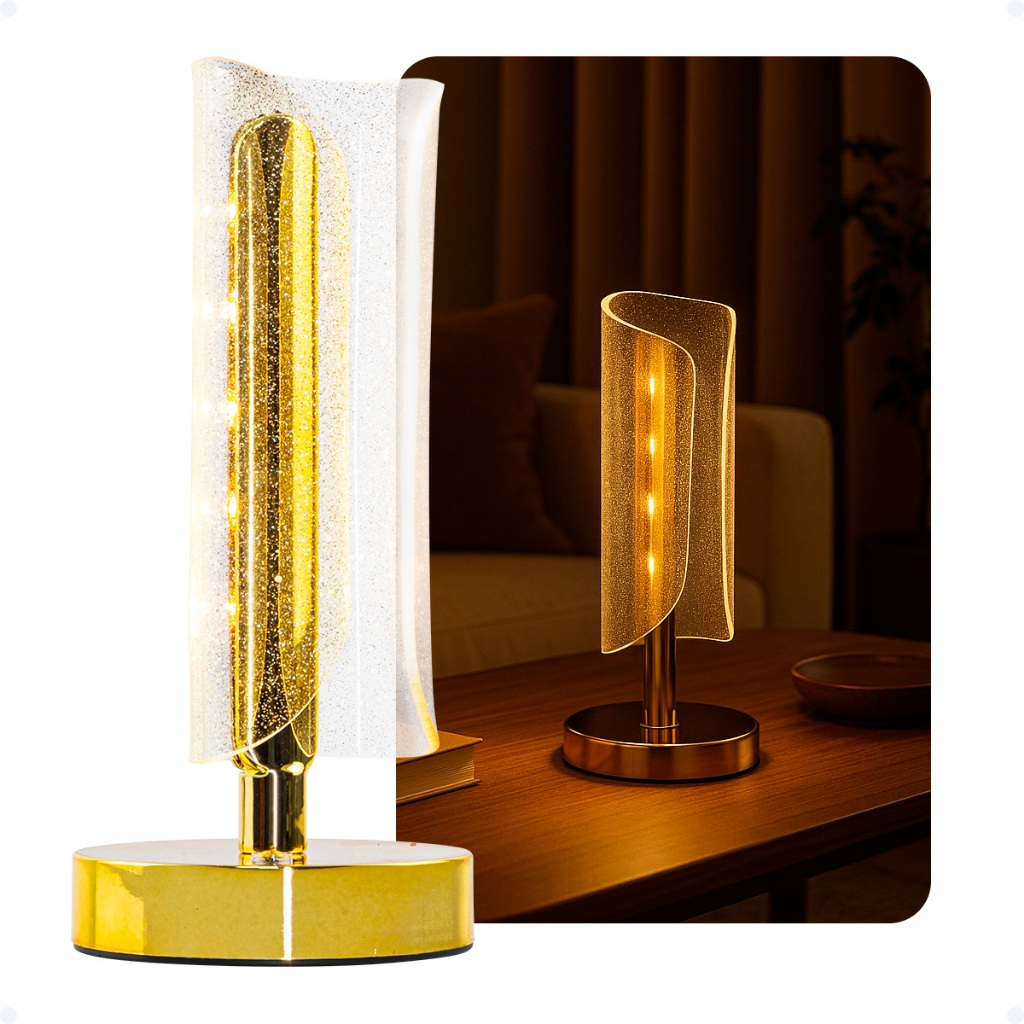 Luminária de Mesa 3 Tons Cabeceira Abajur Luxuoso Recarregável Escrivaninha LED Quarto Candeeiro