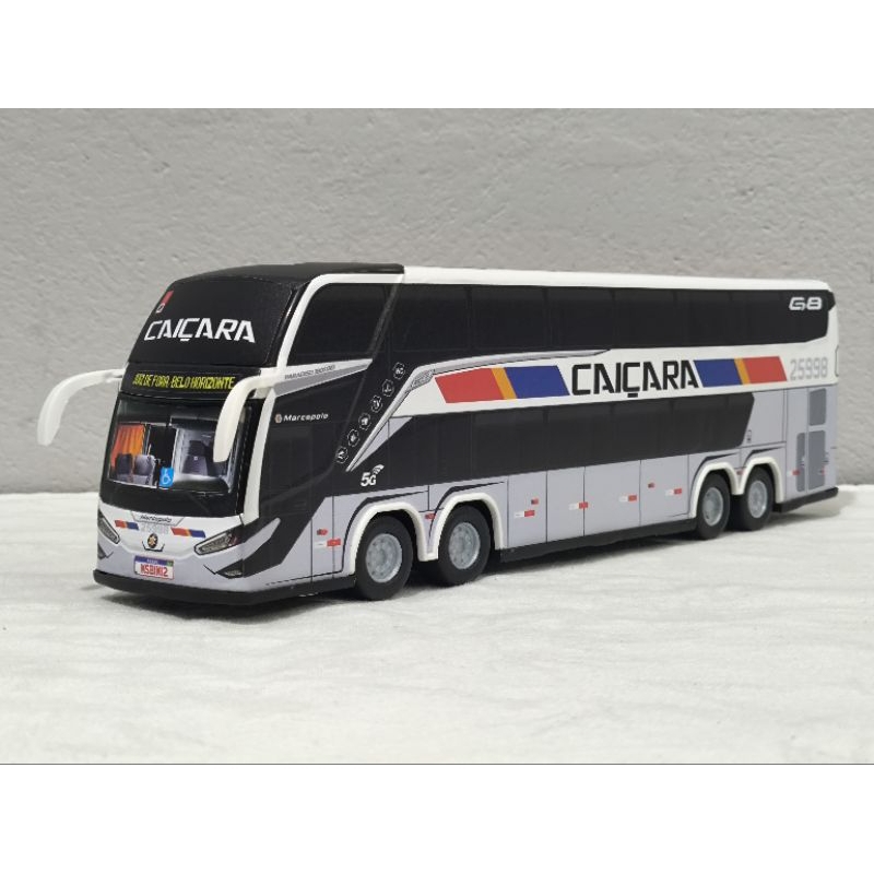 Miniatura ônibus G8 DD Caiçara Ônibus pintura retrô Marcopolo Paradiso 4 eixos Grupo Águia Branca Lançamento escala 1/42