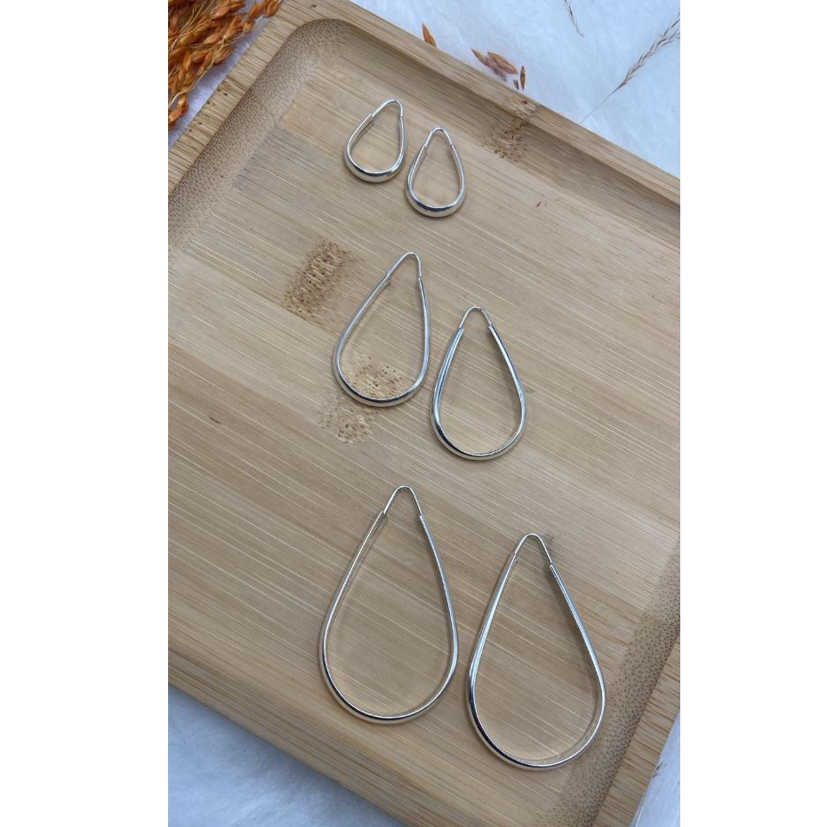 Trio Brincos Prata 925 Gota  3 Tamanhos Feminino Delicado