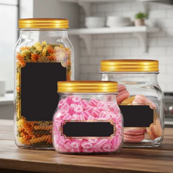 Kit de Potes de Vidro com Tampa Metalizada Dourado Style 3 Peças - Ruvolo