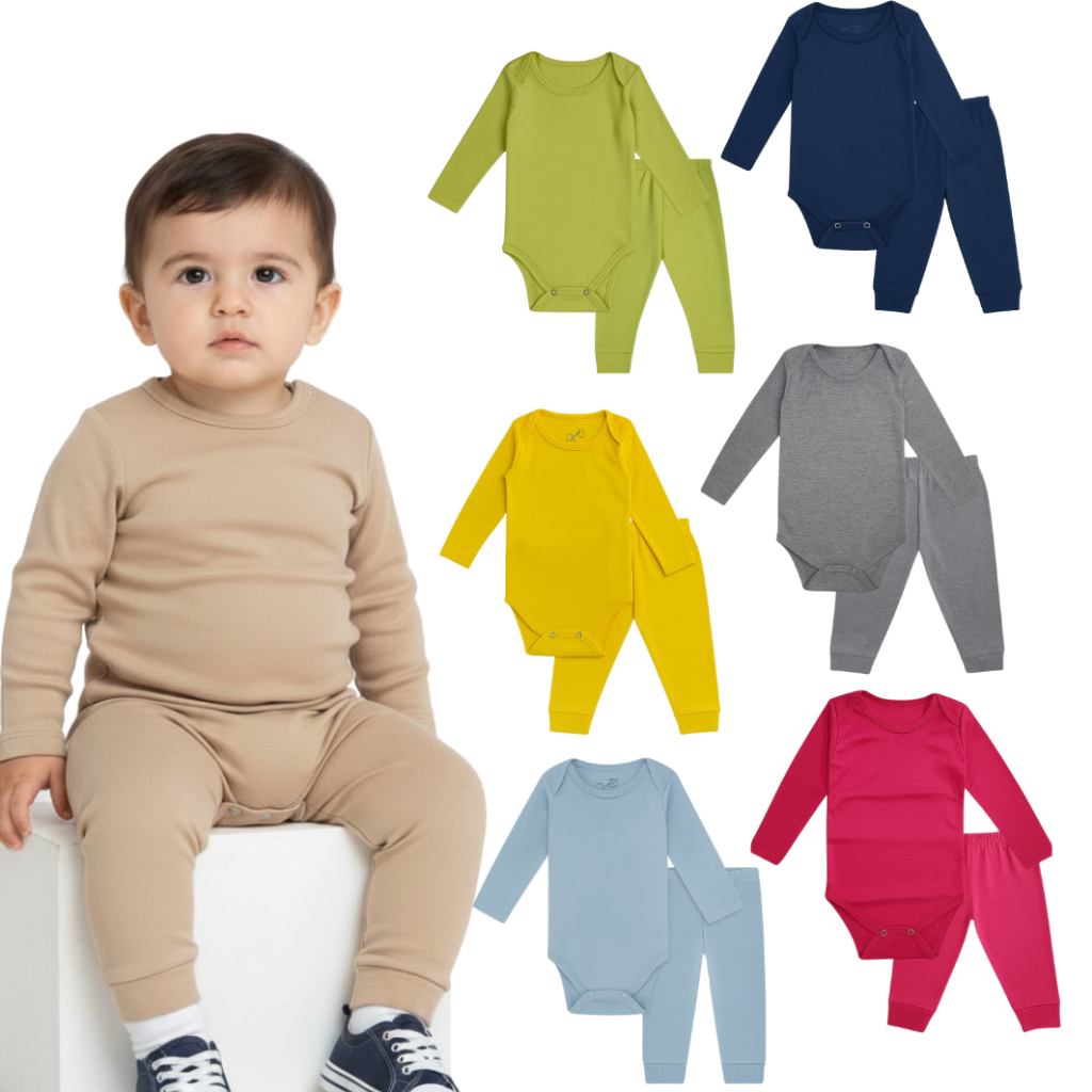 Kit 10 Peças de Roupas para Bebê Menino (5 Body Longo + 5 Calça Mijão)Kit 5 Body Roupa Infantil Bebê