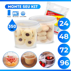 Kit 24/48/72/ 96 Potes de Plástico 350ml Bolo no Pote Sorvete Embalagem Descartável ESCOLHA SEU KIT