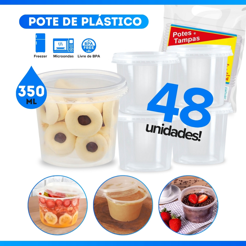 Kit 24/48/72/ 96 Potes de Plástico 350ml Bolo no Pote Sorvete Embalagem Descartável ESCOLHA SEU KIT · foto 2