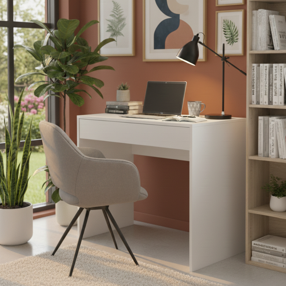 Mesa Escrivaninha 70cm Com Gaveta Branco Estudo Trabalho Home Office Escritório Computador Quarto