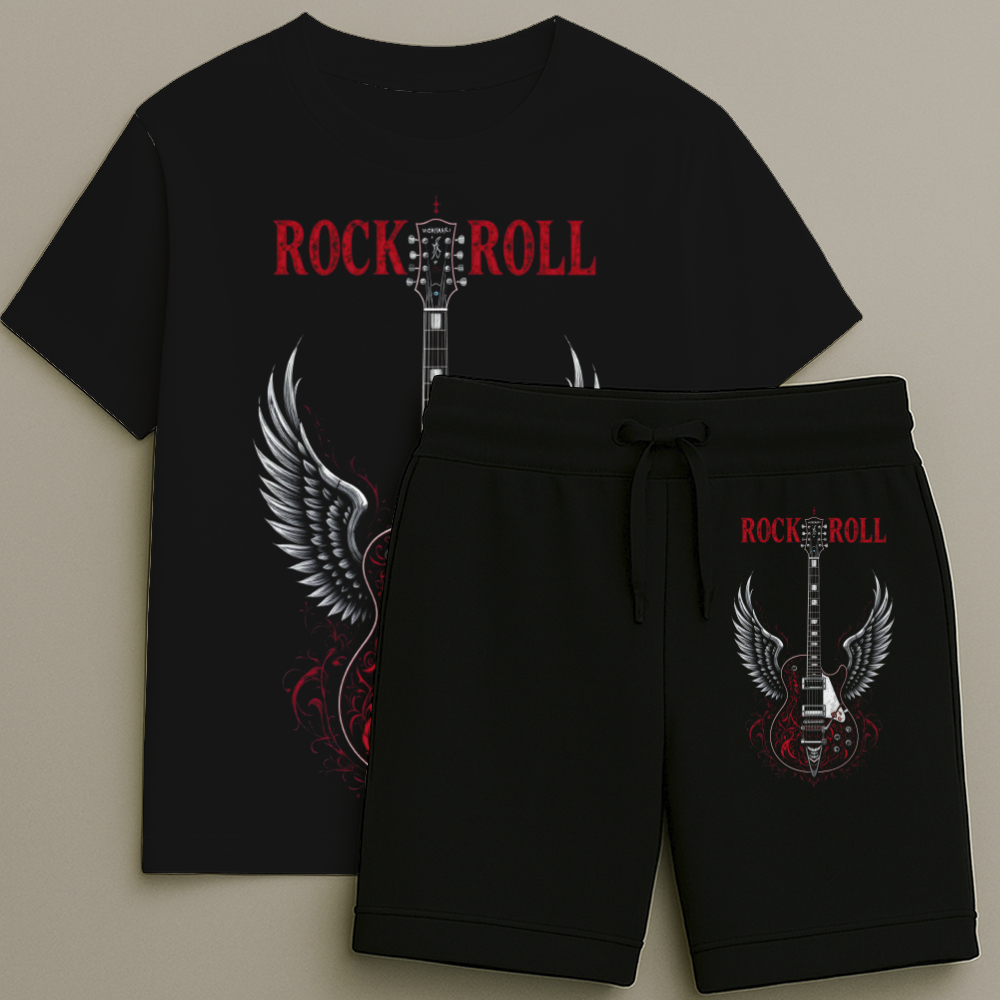 Camiseta e Bermuda Infantil Masculina Estampa Rock Premium Alta Qualidade Do Tamanho 2 ao 16