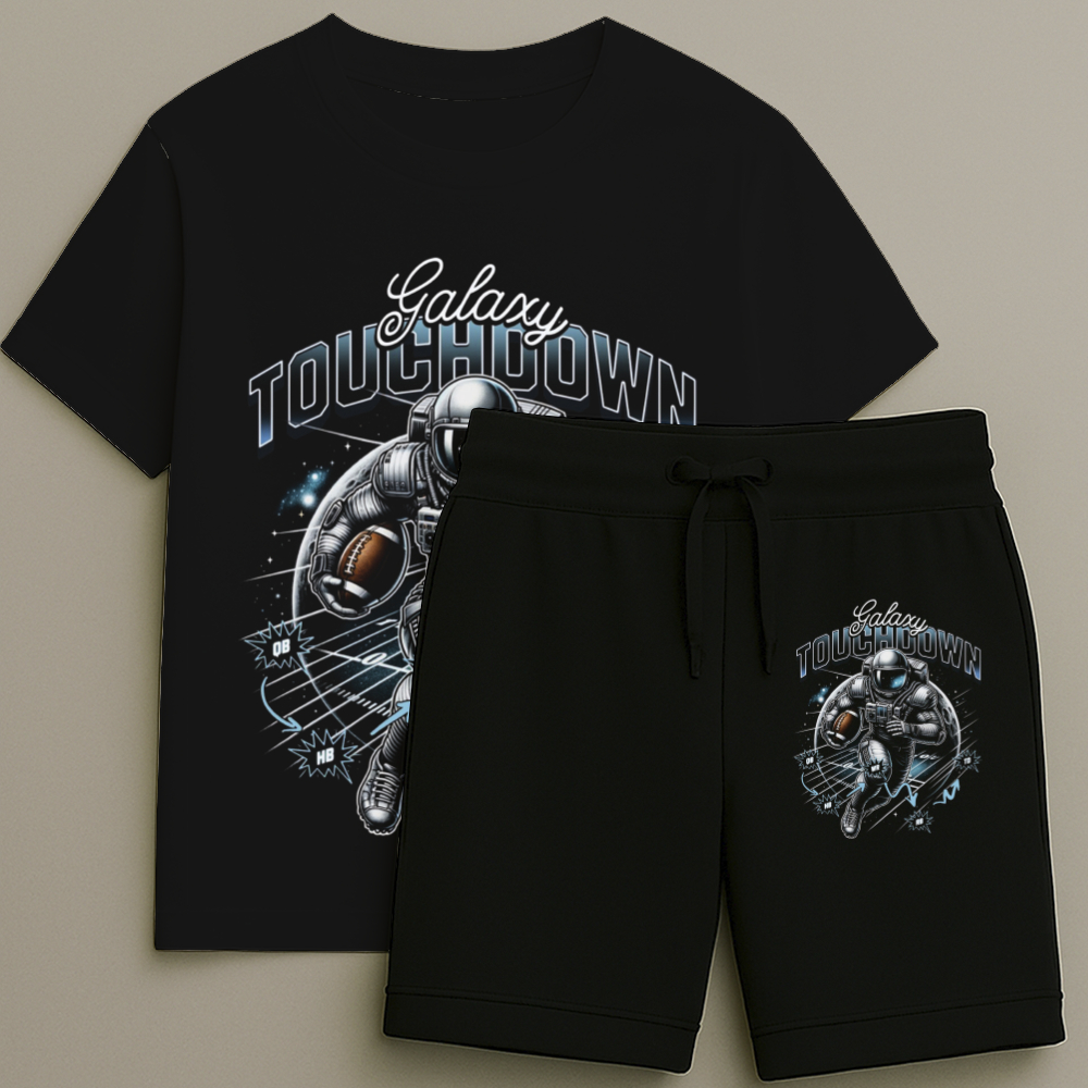 Camiseta e Bermuda Infantil Masculina Estampa Astronauta Futebol Premium Do Tamanho 2 ao 16