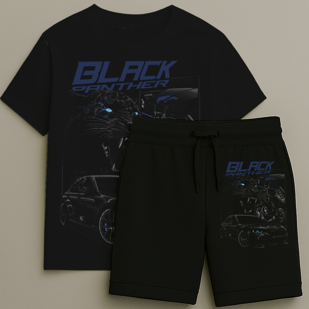 Camiseta e Bermuda Infantil Masculina Estampa Pantera Premium Alta Qualidade Do Tamanho 2 ao 16