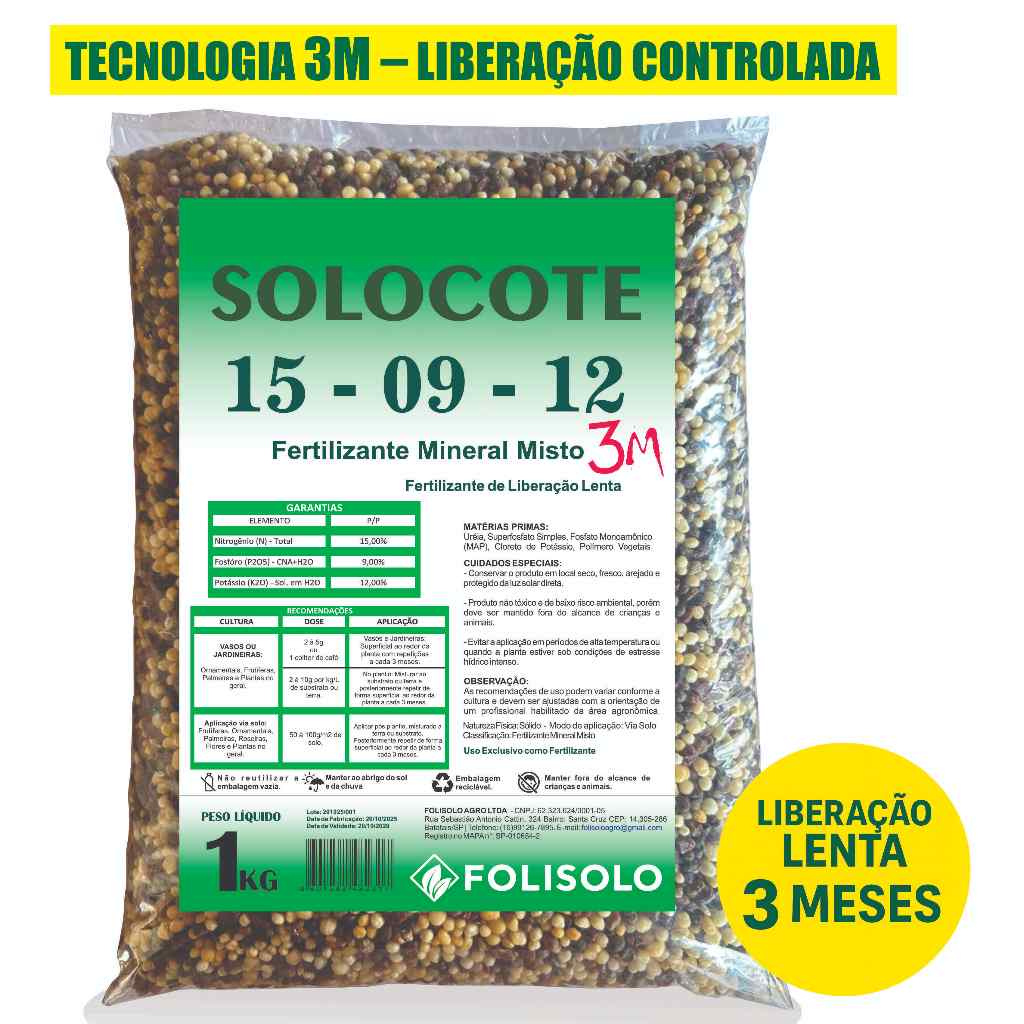 Adubo Liberação Lenta 1kg 15-09-12 3M Fertilizante NPK para Plantas, Jardins, vasos Orquídeas Rosa do deserto suculentas em Oferta na Shopee