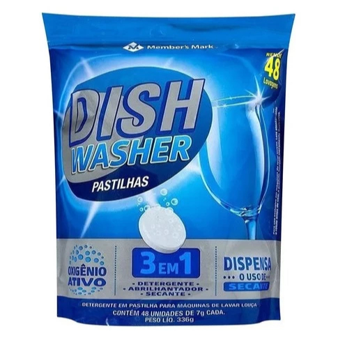 Sabão Detergente Lava Louças 3 em 1 Com 48 Pastilhas Dish Washer Member's Mark Importado
