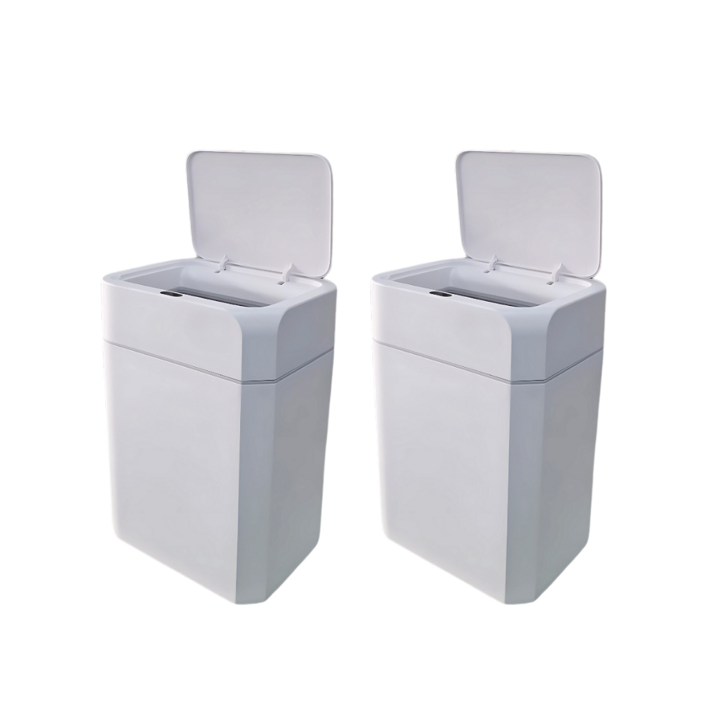 Kit com 2 Lixeiras Automáticas 12L NKF Branca com Sensor Inteligente para Cozinha e Banheiro