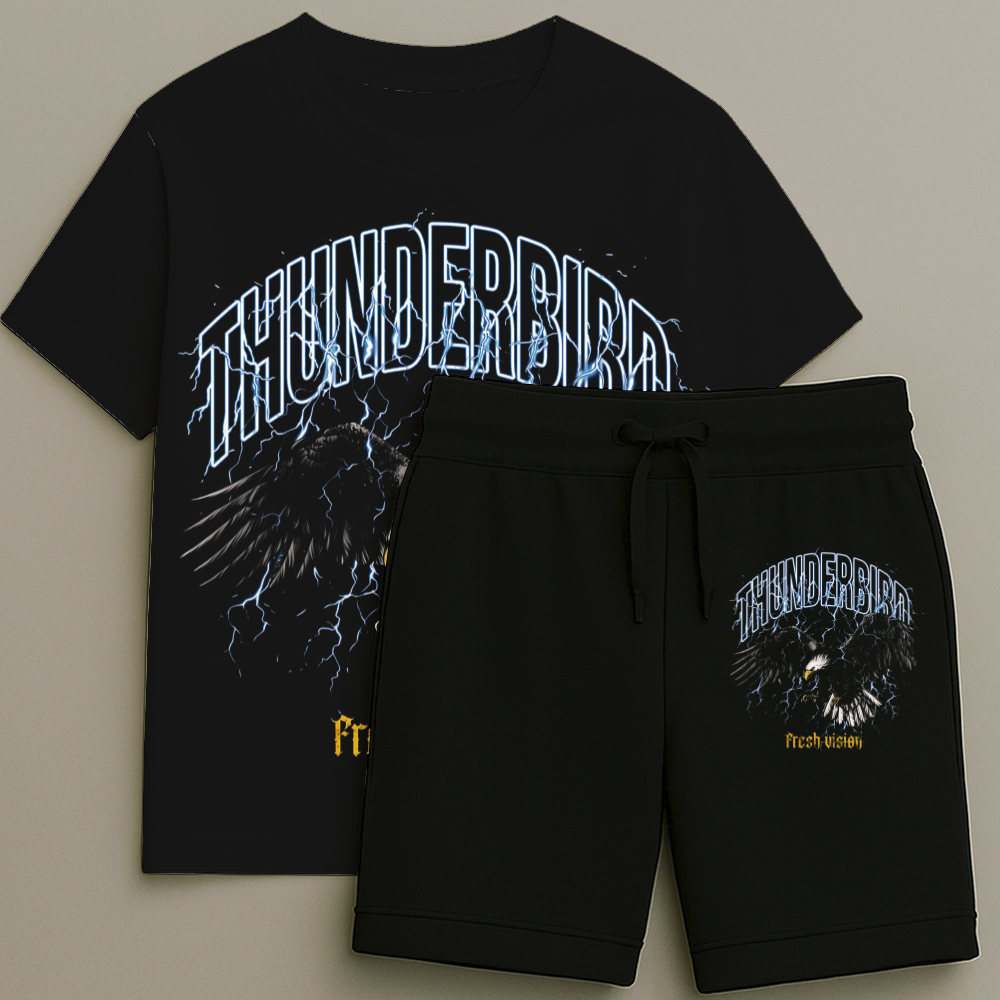 Camiseta e Bermuda Infantil Masculina Estampa Aguia Trovão Premium Alta Qualidade Do Tamanho 2 ao 16