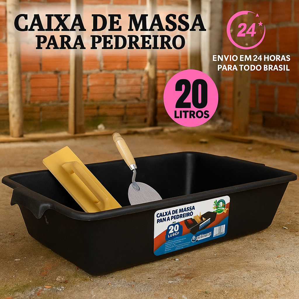 Caixa Plástica Para Massa Retangular Obras Areia Gato Multiuso Reforçada 20LT