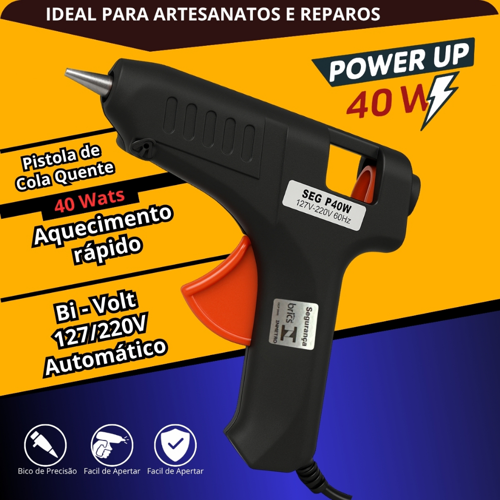 Pistola Cola Quente Grande 40W Bivolt Automático 127/220V Alta Potência Aquecimento Rápido Profissional em Oferta na Shopee
