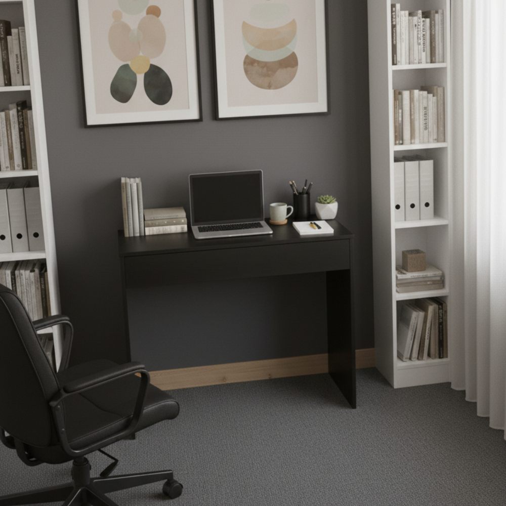 Mesa Escrivaninha 70cm Com Gaveta Preto MDP Estudo Trabalho Home Office Escritório Computador Quarto