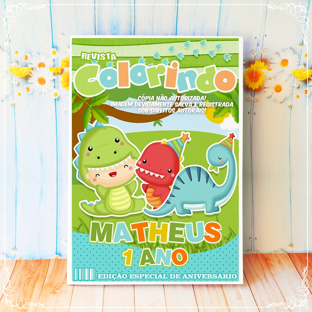 Revista Mini Pequena Personalizada Lembrancinha Festa Infantil Dinossauros Baby