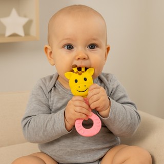 Mordedor Chocalho Bebê Girafa Rosa Textoy Em Latex +4M em Oferta na Shopee