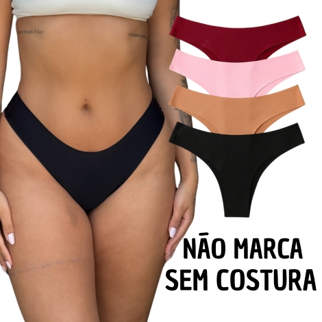Kit 5 Calcinhas Sem Costura Tanga Conforto Feminina Corte Laser Não Marca na Roupa Lingerie