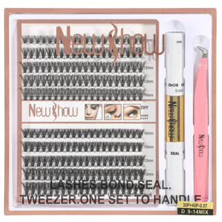 New Show Cílios 12P+20P/20P+30P/30P+40P Tufos Sem Nó Mix 9-14mm MIX + 1 Principal Pinça + 1  Cola em Oferta na Shopee
