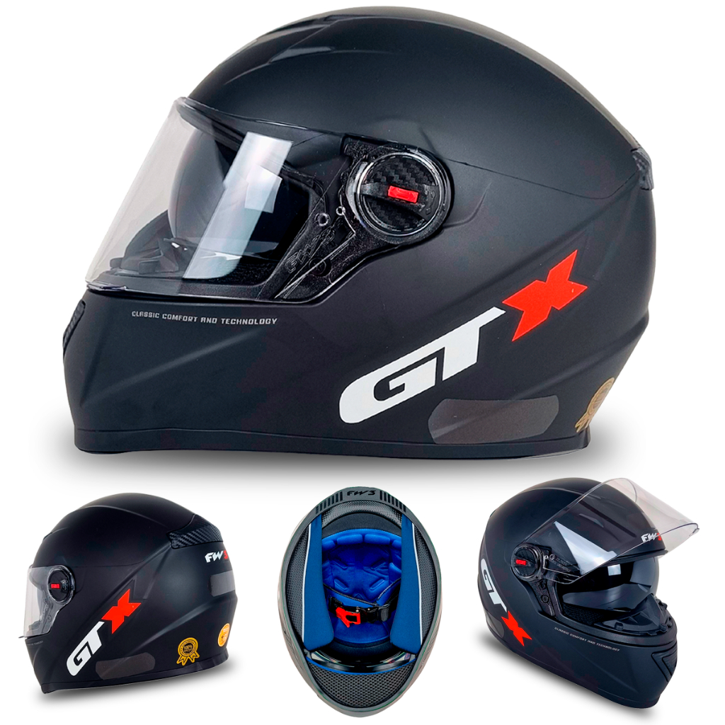 Capacete Moto Fechado GTX Com Óculos Interno Preto Fosco Tamanho 56 58 60 Com Viseira Cristal E Forro Removível - FW3 em Oferta na Shopee