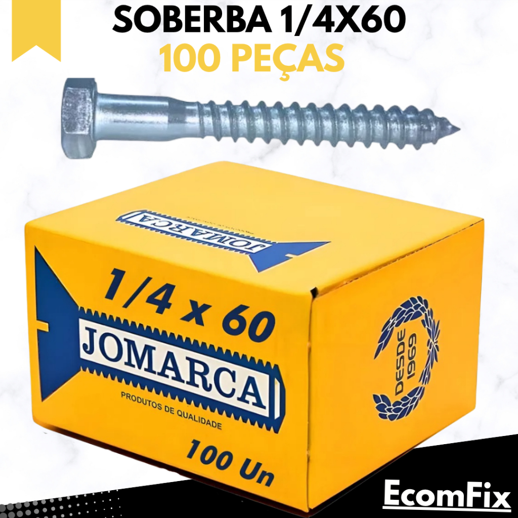 Parafuso Sextavado Rosca Soberba 1/4x60 Caixa Com 100 Peças - JOMARCA