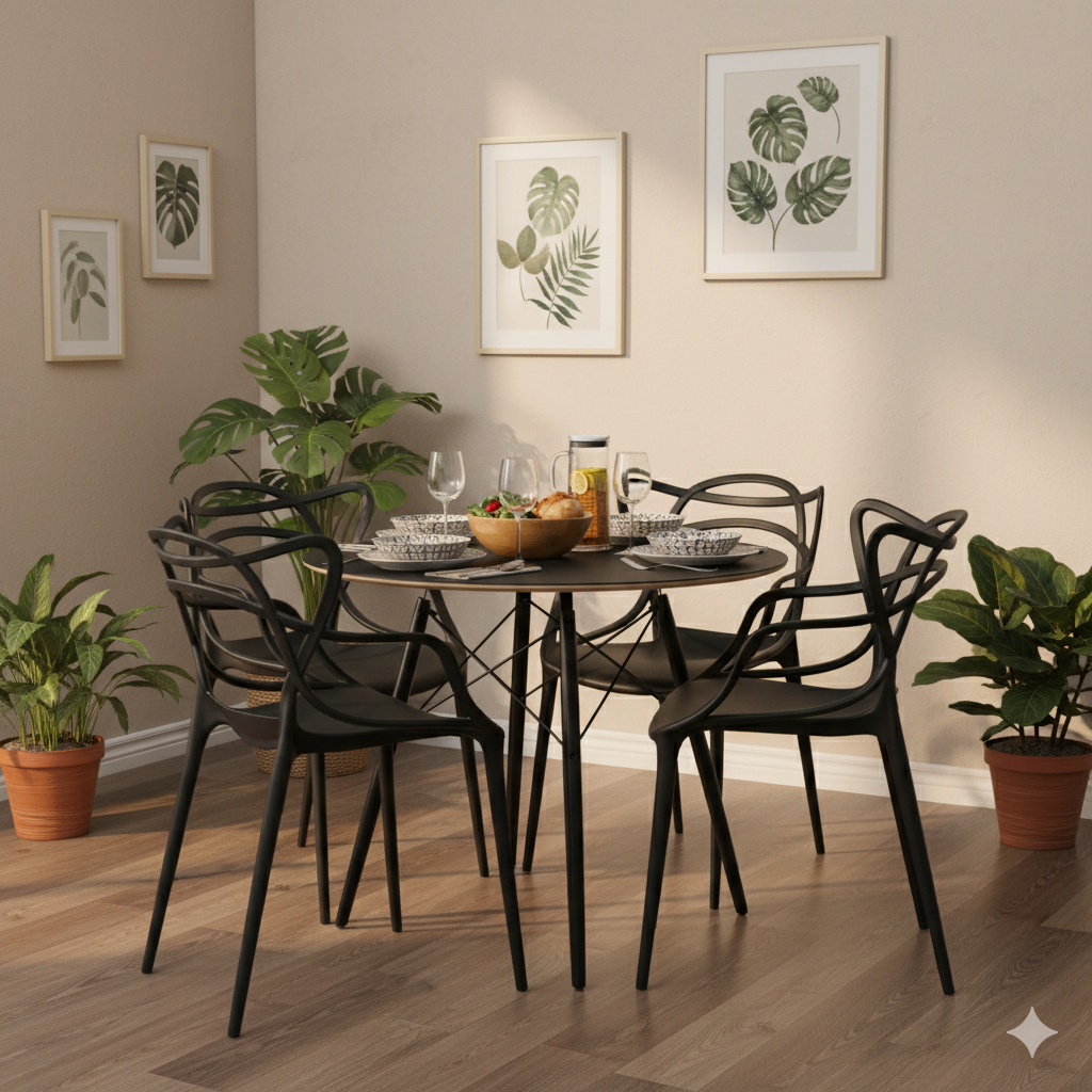 Conjunto Mesa Redonda Eames Black 90cm + 4 Cadeiras Allegra Sala Cozinha Jantar - La Mobilia em Oferta na Shopee