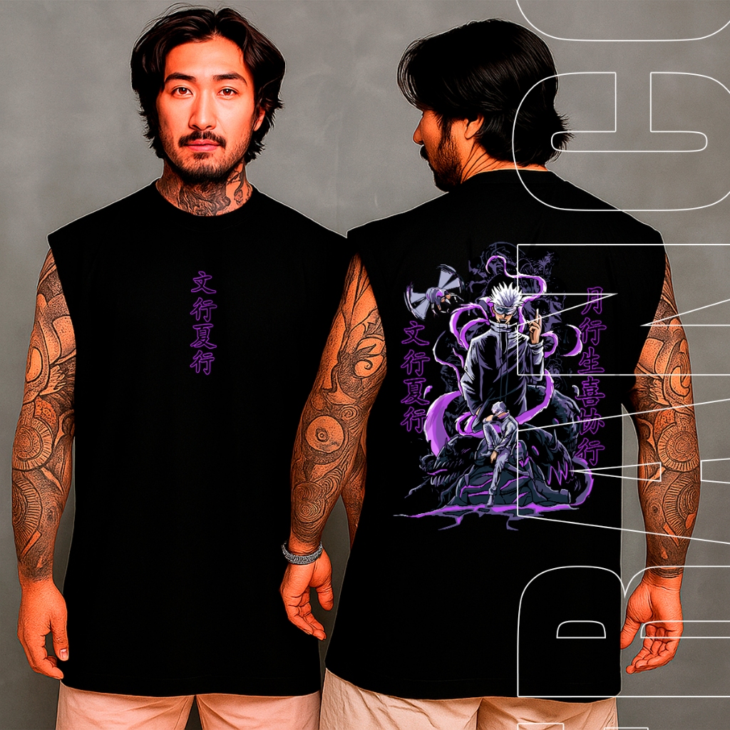Regata Oversized Anime Camisa Jujutsu Kaisen Gojo Algodão Streetwear Machão Academia