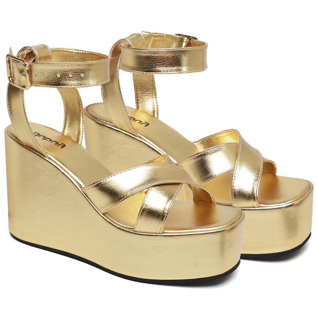 Tamanco Sandália Feminina Plataforma Dourado Alicia Dubuy 2112DB em Oferta na Shopee