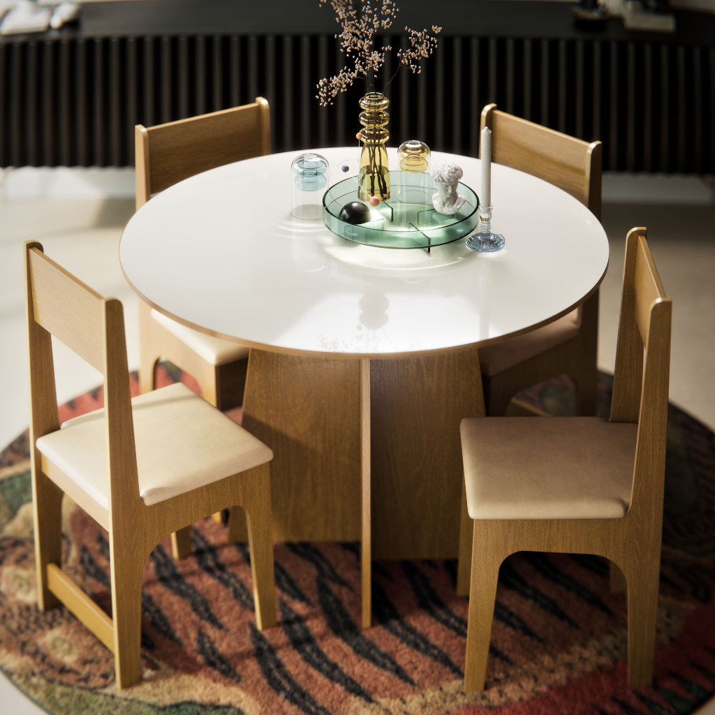 Conjunto Sala De Jantar Cindy Mesa Com 4 Cadeiras Tampo Em Madeira 100% MDF em Oferta na Shopee