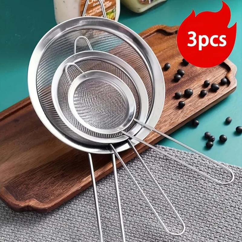 Kit 3 Peneira Coador De Peneiras Aço Inoxidável Para Cozinha Peneira De Cozinha — imagem 1