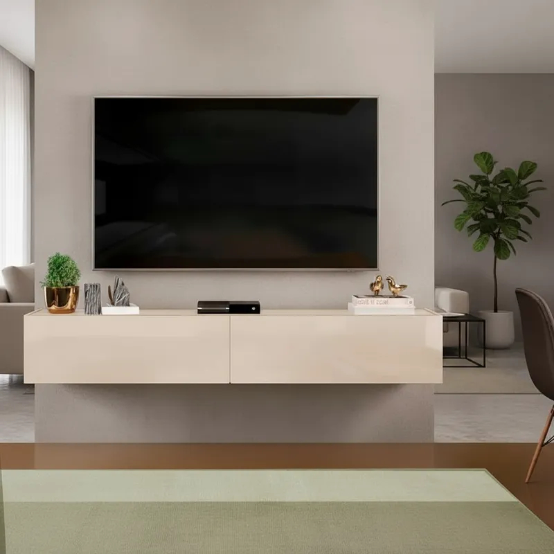 Rack Suspenso para Painel ou TV até 55 Polegadas 2 Portas 1,10m Off White Paris