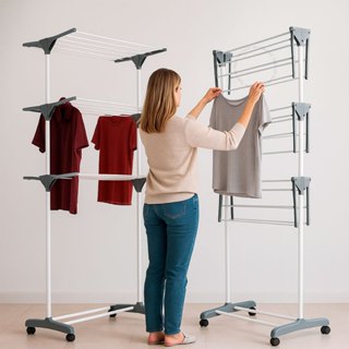 Varal De Chão Varanda Para Roupas Calcinhas Grades 3 Andares Dobrável Portátil Simples ou Haste Dupla em Oferta na Shopee
