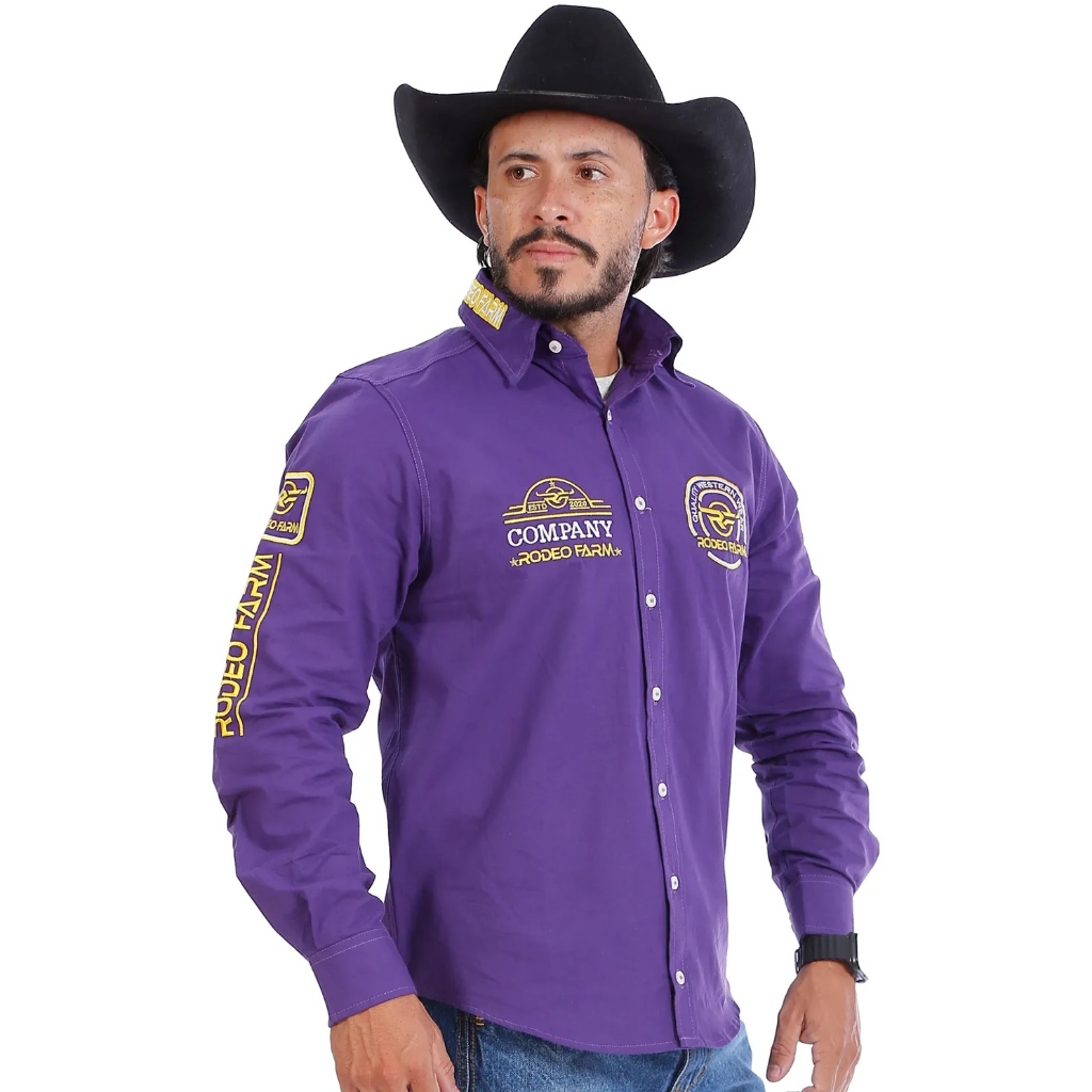Camisa Country Masculina Bordada Roxa - Rodeo Farm