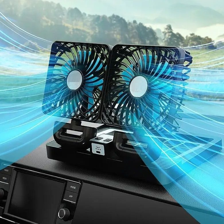 Ventilador Solar USB Duplo Carro Veiculo Acampamento Camping Dobrável