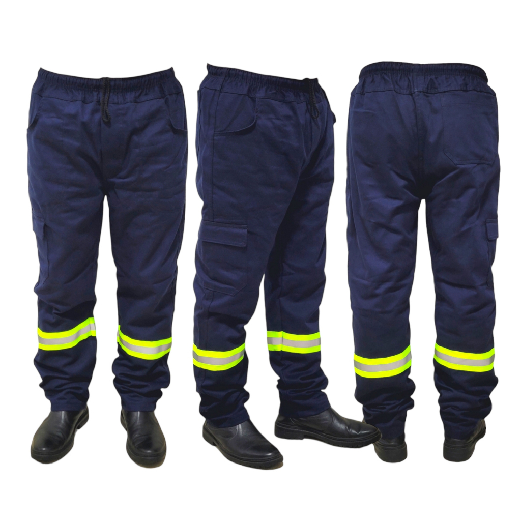 Kit 3 Calça Trabalho Brim Cargo Uniforme Reforçado Profissional FAIXA REFLETIVA