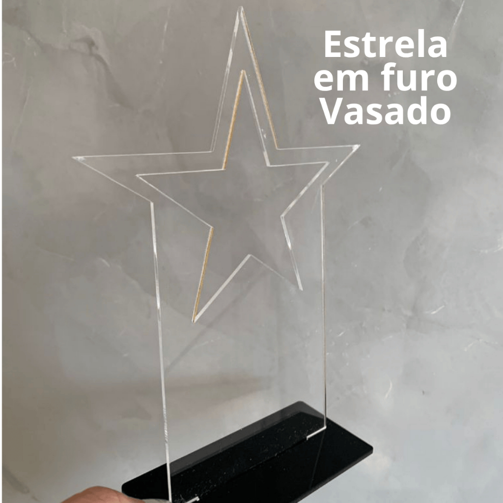 Kit Troféu Estrela Vasado Em Acrílico Cristal 2mm Com Base Inclusa em Oferta na Shopee