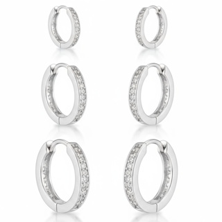 Trio Argola Cravejadas Prata 925 Legítima Brinco Feminino Antialérgico Sofisticação e Elegância B. em Oferta na Shopee
