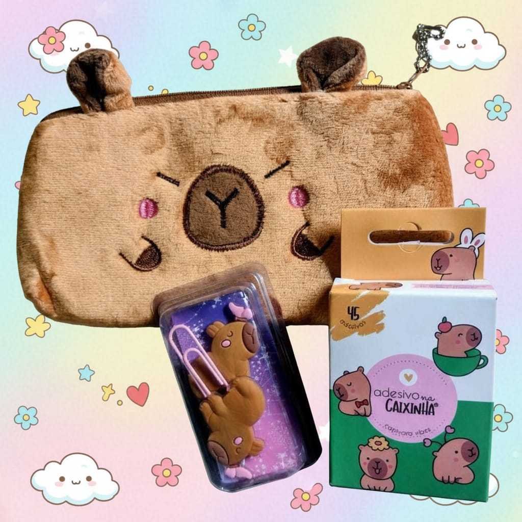 Buendia - Kit Adesivo na caixinha + 01 cx. Éclips c/ 02 unid. + estojo pelucia - Capivara Vibes