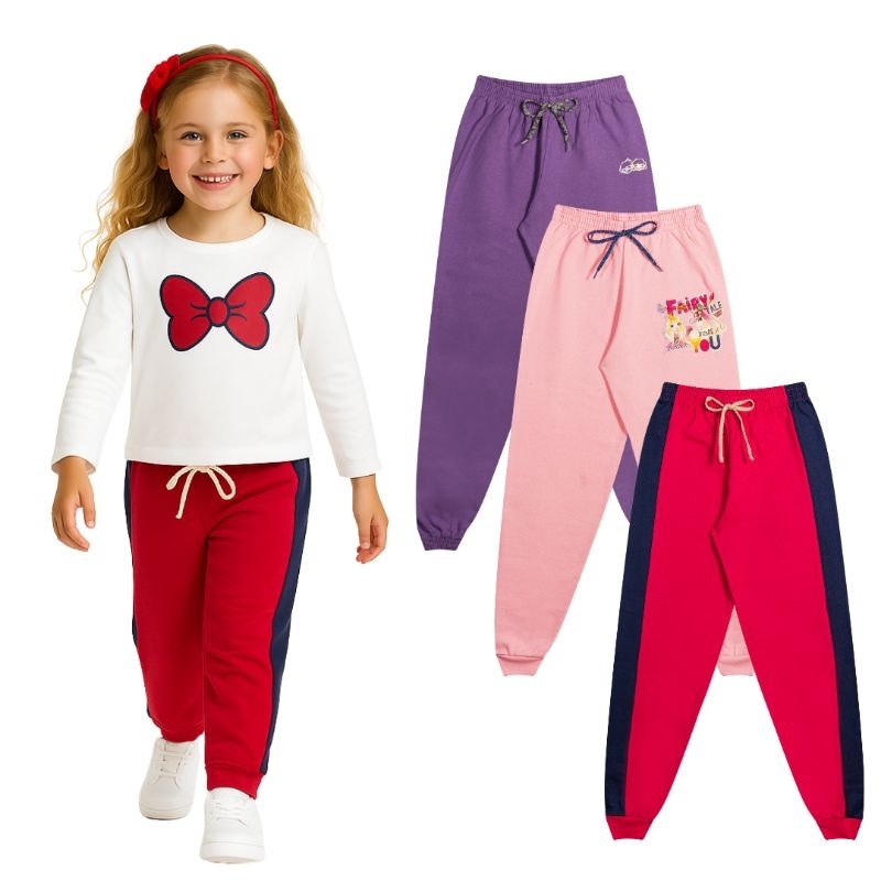 Kit 3 Calças Moletom Infantil Feminina - Calça Moletom Menina - Kit Calça Moletom Infantil
