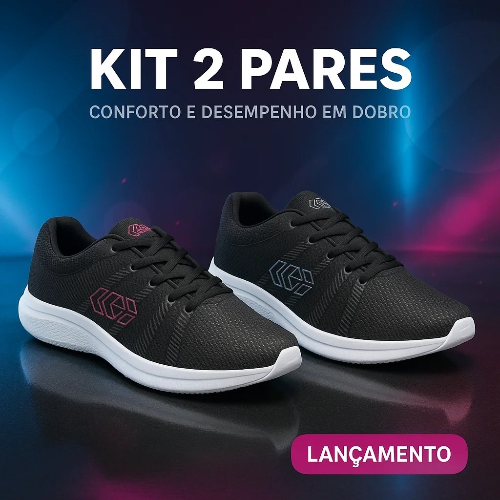 KIT 2 PARES Tênis Feminino Esportivo Caminhada Corrida Academia Confortável Amortecedor Diário 34-44