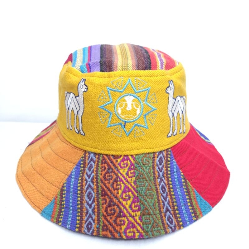 Chapéu Andino Artesanal Colorido – Estilo Peruano com Lhamas e Bordado do Sol Inti
