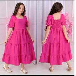 Vestido Longo Juvenil E Infantil Menina Duna Três Marias Manga Curta Princesa Blogueirinha Festas