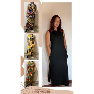 Vestido feminino midi dress com fenda em Oferta na Shopee