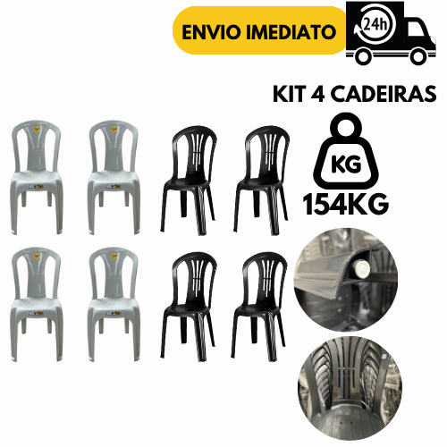 Kit 4 Cadeira Bistrô TopMil Branca Preta 154Kg Plástica Resistente P/ Igreja Jardim Escritório Bar