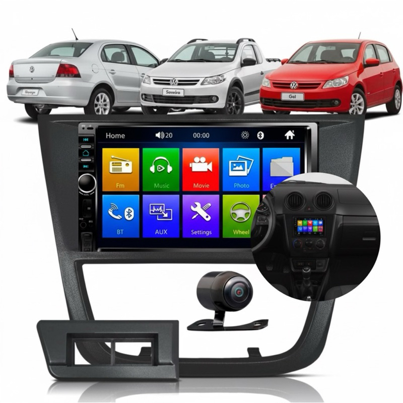 Kit Central Multimídia Mp5 Gol G5 Saveiro G5 Voyage G5 Bluetooth Espelhamento + moldura + câmera de ré
