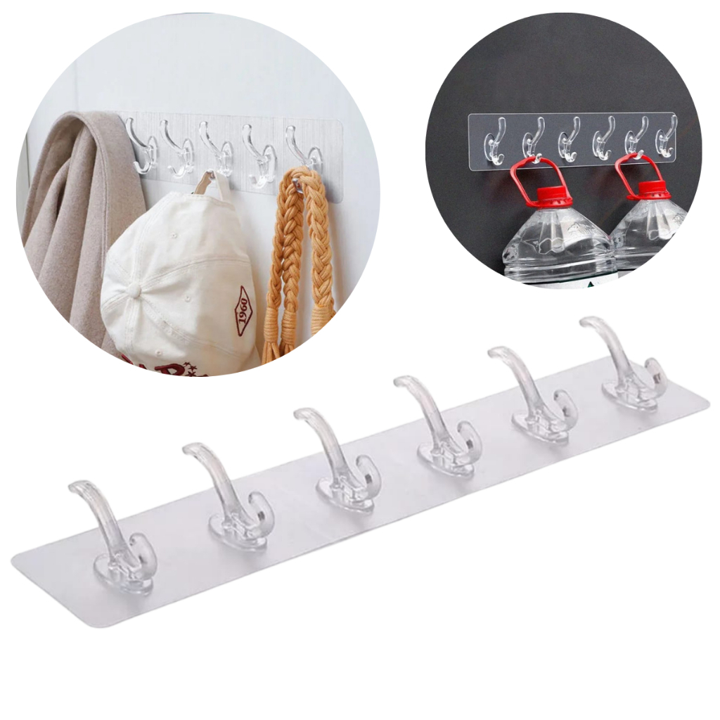 Faixas Ganchos De Parede Com 6 Suportes Transparente Adesivo Multiuso em Oferta na Shopee