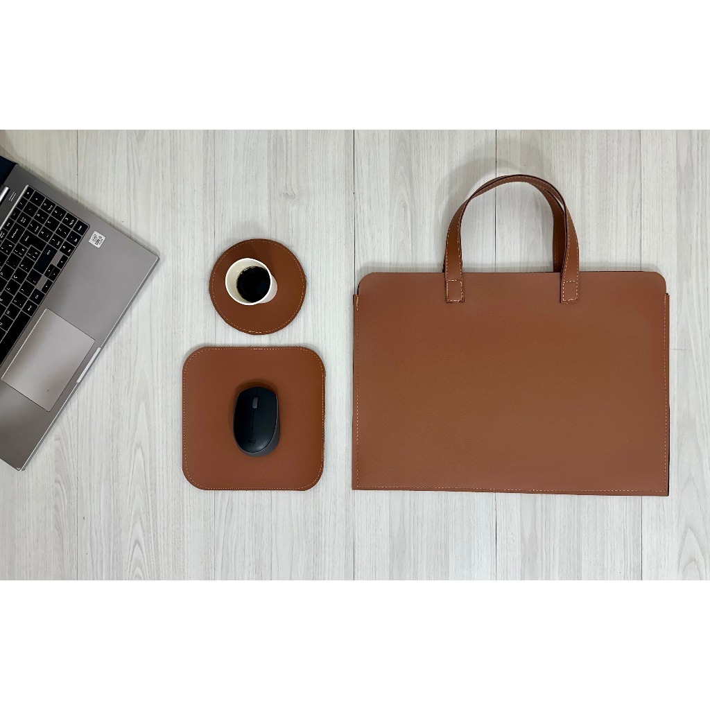 Pasta para Notebook + Mousepad + Porta Copo | Kit Escritório - Courino Softcolor - Diversas Cores