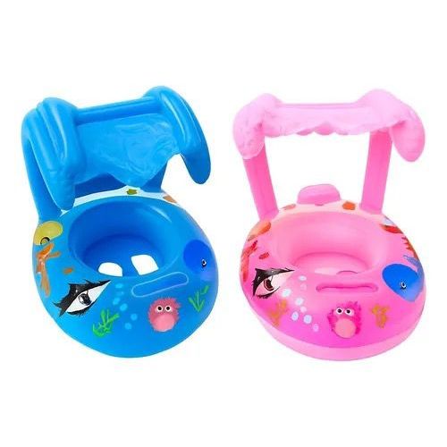 Boia Bote Infantil com Cobertura e Proteção Solar Formato de Onda Piscina Crianças Apartir de 3 Anos