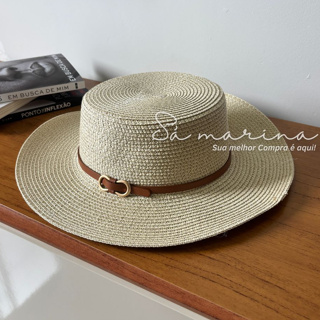 Chapéu Feminino de Palha Elegante com Fivela e Cinto Couro - Estilo Retrô e Sofisticado Verão PARIS LAÇO em Oferta na Shopee